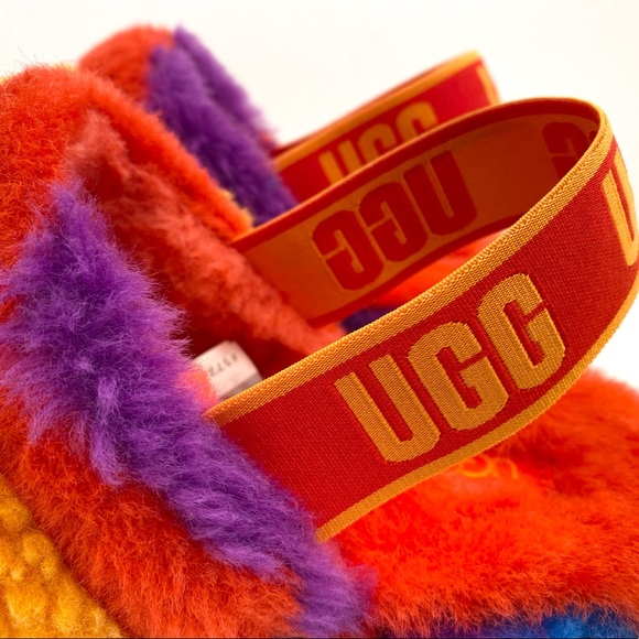 UGG Fluff Yeah Cali Collage Rainbow Pride Slide Slipper Sandal Woman’s - Picture 5 of 5